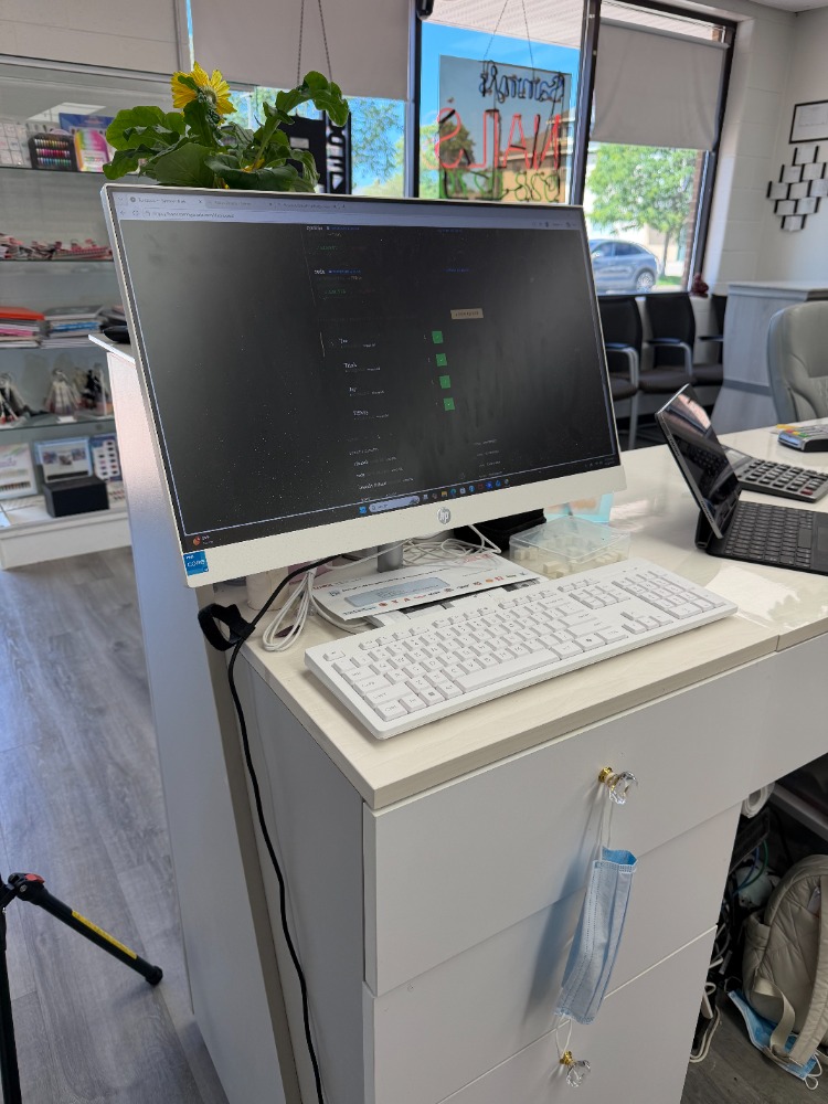 TurnBook dashboard live on front desk monitor at nail salon
